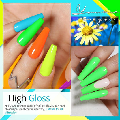 GV42 THR3E STROKES Gel Nail Polish Neon Gel Nail Polish Set Fluorescent Gel Polish Luminous Glow in Dark Gel Polish Orange Hot Pink Blue Yellow Green Purple Vibrant Spring Summer Gel Polish 7ML (UV/LED LIGHT REQUIRED)  neongd