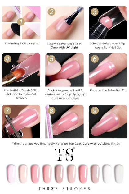 GV124 THR3E STROKES PolyGel Quick Upgrade Poly Gel Kits,30ML Polygel Nail Kit Builder Gel,Nail Extension Gel Trendy Nail Art Design Salon Nail Easy DIY at Home (1 CLEAR) (UV/LED LAMP REQUIRED)