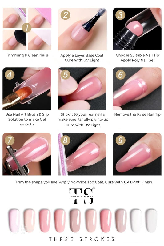 GV129 THR3E STROKES PolyGel Quick Upgrade Poly Gel Kits,30ML Polygel Nail Kit Builder Gel,Nail Extension Gel Trendy Nail Art Design Salon Nail Easy DIY at Home (11 CLEAR BROWN) (UV/LED LAMP REQUIRED)