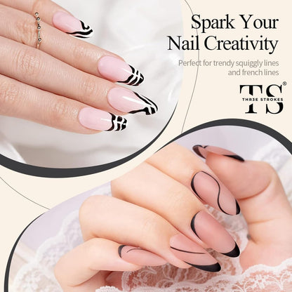 GV18 THR3E STROKES Liner Nail Art Gel Polish,Black Painted Gel Nail Design Polish 1 Bottle Soak off Curing Requires 8ml Build in Thin Brush for Classical Home Salon Diy Nail French Manicure Painting (Black)