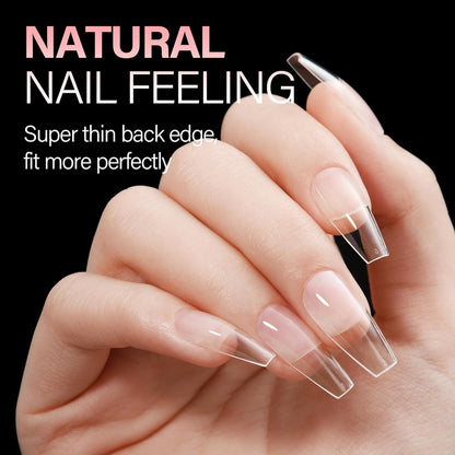 GV34 THR3E STROKES Soft Gel Nail Tips, Full Cover Clear Soft Nail Tips for Artificial False Nails Extension Nail Salons DIY Nail Art with Box, 550PCS (MEDIUM COFFIN N14)