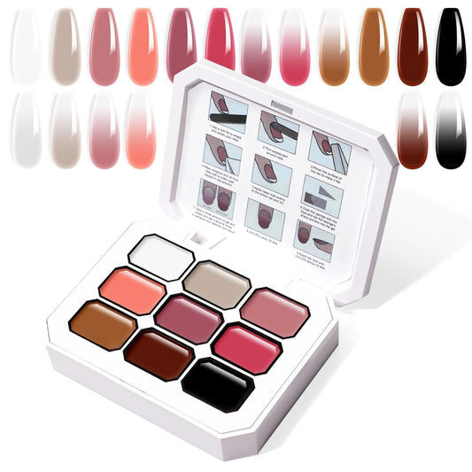 GV512 THR3E STROKES Solid Cream GelPolish Set, 9 Colors Pudding Gel Nail Polish Palette with Nail Brush, Nude Pink Orange Red Solid Gel Polish Nail Art Kit Soak Off Portable Gift for Girls/Friend DIY Home (B)