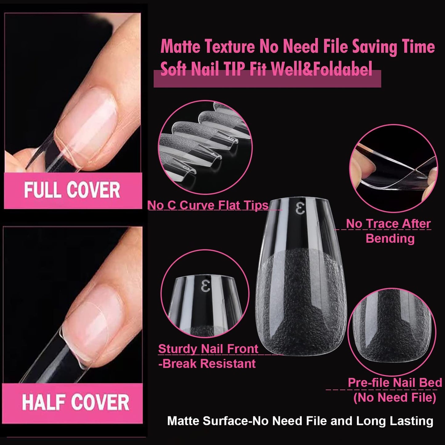 GV24 THR3E STROKES Soft Gel Nail Tips, Full Cover Clear Soft Nail Tips for Artificial False Nails Extension Nail Salons DIY Nail Art with Box, 550PCS (SHORT COFFIN N22)