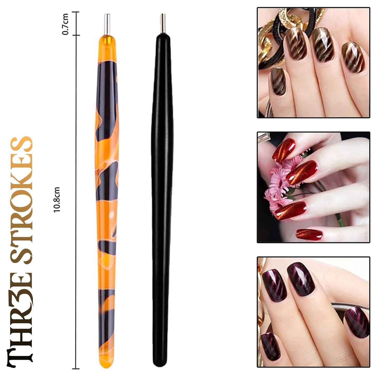 GV95 THR3E STROKES 10pcs Nail Magnet Set Cat Eye Magnet for Nails Magnetic Gel Polish Nail Polish Pens Nail Design Tools Nail Magnetic Stand Nail Art Tools