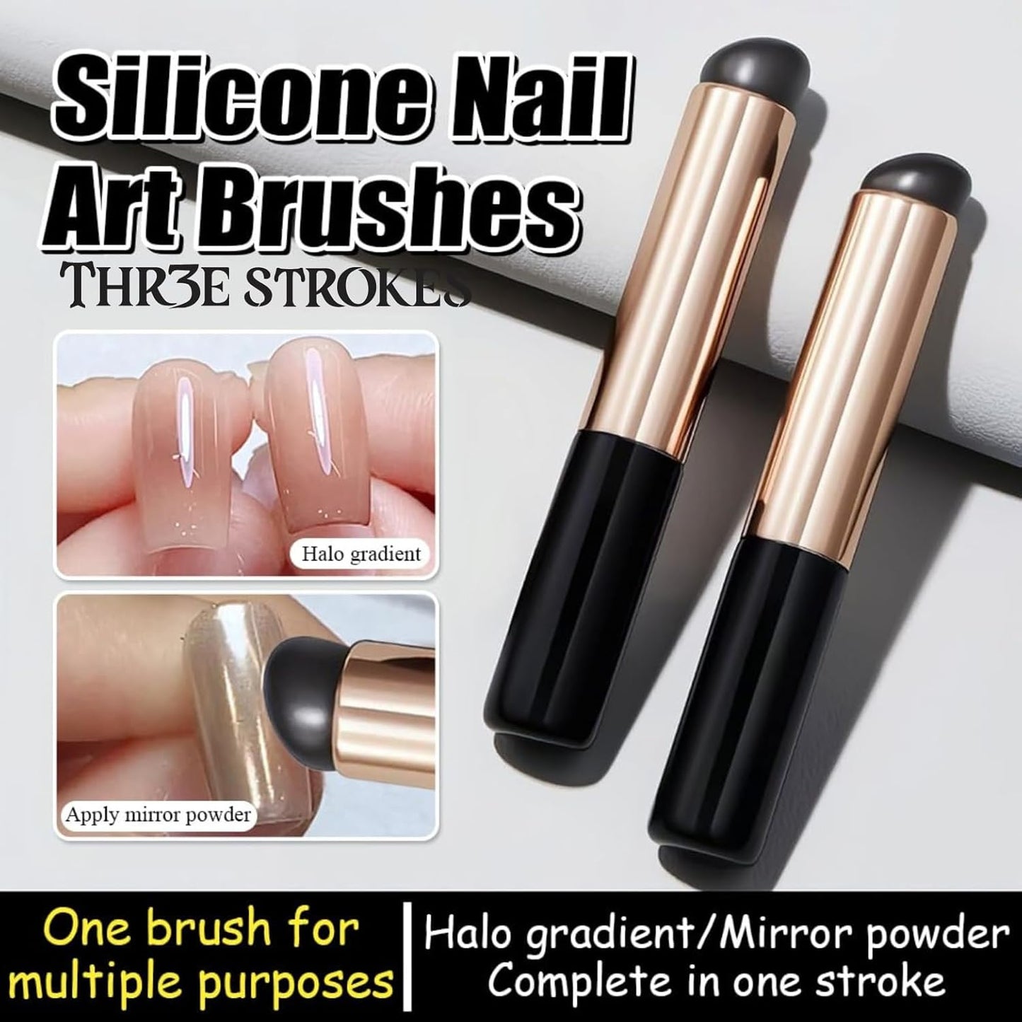GV60 THR3E STROKES 2 Pcs Silicone Nail Art Brushes, Reusable Nail Brushes For Nail Art Silicone Jelly Head Nail Brushes For Lip Lipstick Concealer Makeup Brush Nail Glitter Gradient Shading Manicure Tools