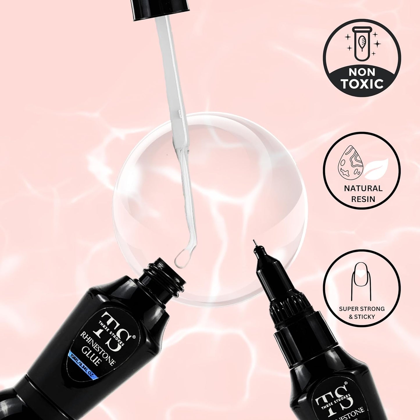 GV49 THR3E STROKES Nail Rhinestone Glue Gel, Upgrade Gel Nail Glue with Brush & Pen Tip Super Strong Adhesive Precise for Nail Charms Crystals Rhinestones Beads Flower 3D Decorations 8ml(uv required)2in1