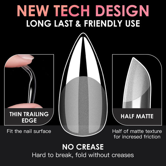 GV26 THR3E STROKES Soft Gel Nail Tips, Full Cover Clear Soft Nail Tips for Artificial False Nails Extension Nail Salons DIY Nail Art with Box, 550PCS (SHORT STILETTO N13)