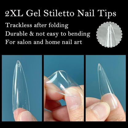 GV27 THR3E STROKES Soft Gel Nail Tips, Full Cover Clear Soft Nail Tips for Artificial False Nails Extension Nail Salons DIY Nail Art with Box, 440PCS (LONG STILETTO N11)