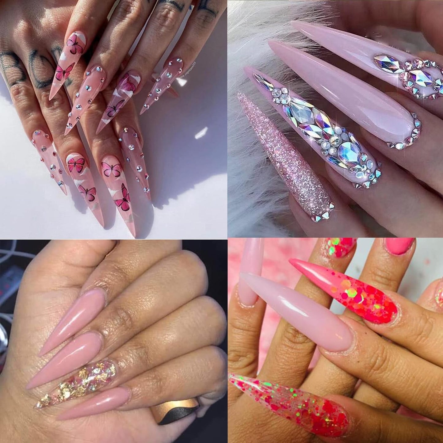 GV27 THR3E STROKES Soft Gel Nail Tips, Full Cover Clear Soft Nail Tips for Artificial False Nails Extension Nail Salons DIY Nail Art with Box, 440PCS (LONG STILETTO N11)