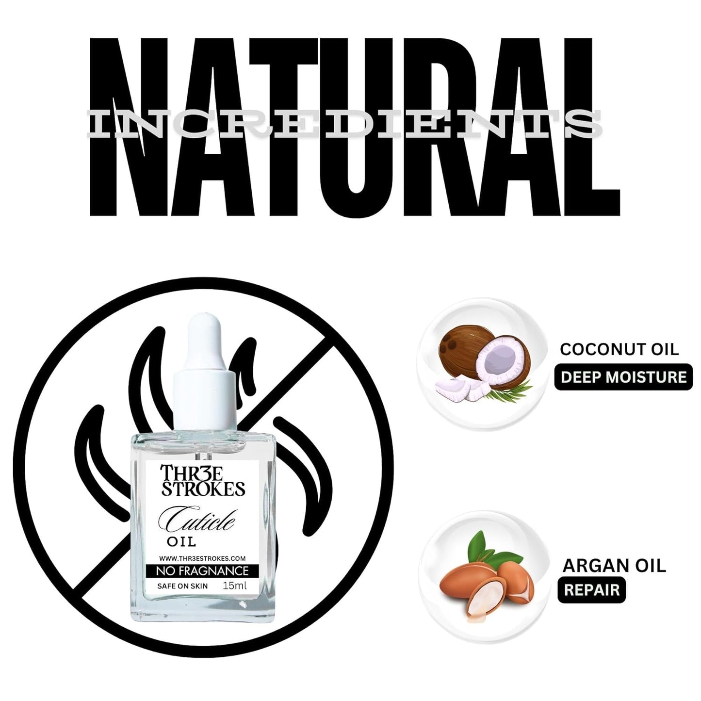 GV79 THR3E STROKES Naturale Revitalizing Cuticle Oil - Hydrating Oil For Repaired Cuticles Overnight - Remedy For Damaged Skin And Thin Nails - Paraben/Cruelty-Free Formula 15ML (NO PURFUM)