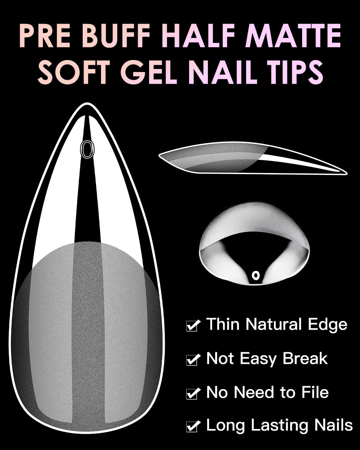 GV31 THR3E STROKES Soft Gel Nail Tips, Full Cover Clear Soft Nail Tips for Artificial False Nails Extension Nail Salons DIY Nail Art with Box, 550PCS (MEDIUM STILLETO N20)