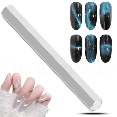 GV86 THR3E STROKES Cat Eye Magnet Tool,Professional Double-Ended Hexagon Strong Nail Magnet Stick for Cat Eye Gel Nail Polish,suitable for personal DIY, nail studio or nail salon(Silver)
