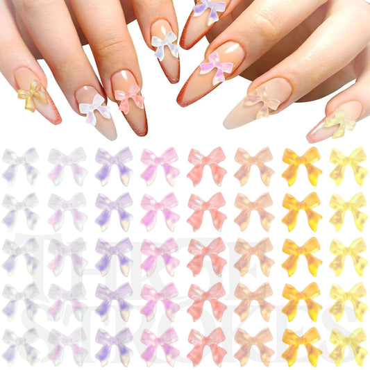GV154 THR3E STROKES 160 Pcs Gradient Bow Nail Charm 3D Cute Bowknot Acrylic Nails Resin Glitter Pearl Rhinestones Beach Spring Summer Wedding Prom Halloween Christmas Accessories for Invitation Phone Case (d55)