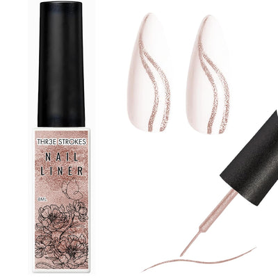 gv16 THR3E STROKES Gel Nail Liner Polish Pen UV LED Painting Gel Polish Set for 3D Nail Art DIY Nail Design Pull Line Pen Nail Drawing, Nail Painting Polish for Manicure Salon, 8ML, Rose Gold (ROSE GOLD)