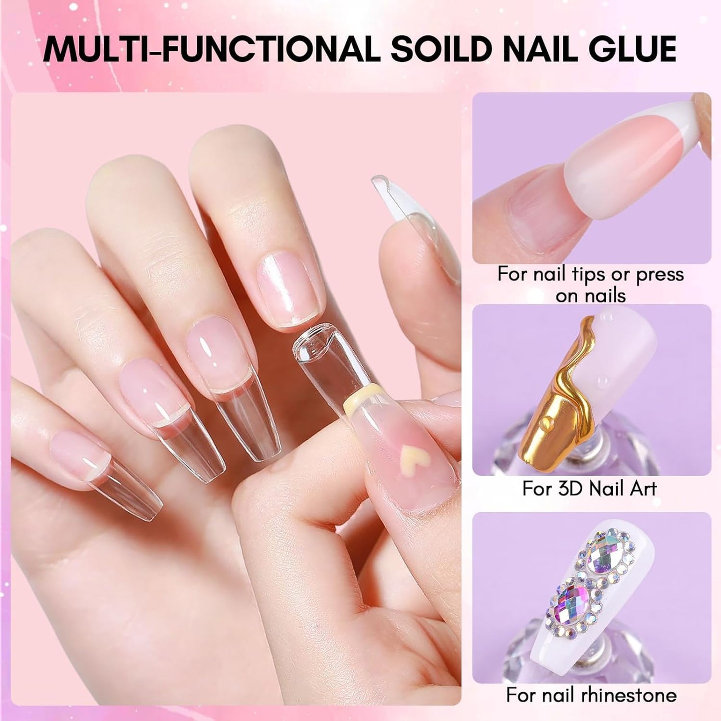 GV53 THR3E STROKES Solid Gel Nail Glue for Nail Tips Clear, Gel for Press On Nails Strong Fake Nail Bonding Gel Glue for Acrylic Nails Non-Stick Hard Gel for Nail Art Home Salon DIY 15ml(SOLID NOT DRIED)