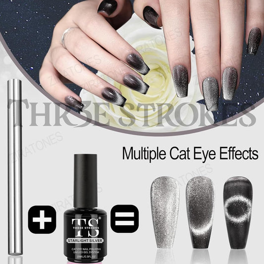 GV48 THR3E STROKES Cat Eye Magnet for Nails, 5.9inch Super Long Double-head Nail Polish Magnet Pens Magnet Stick 3D Magnetic Cat Eye Gel Polish Nail Art Tool, for Home DIY, Salon, Studio