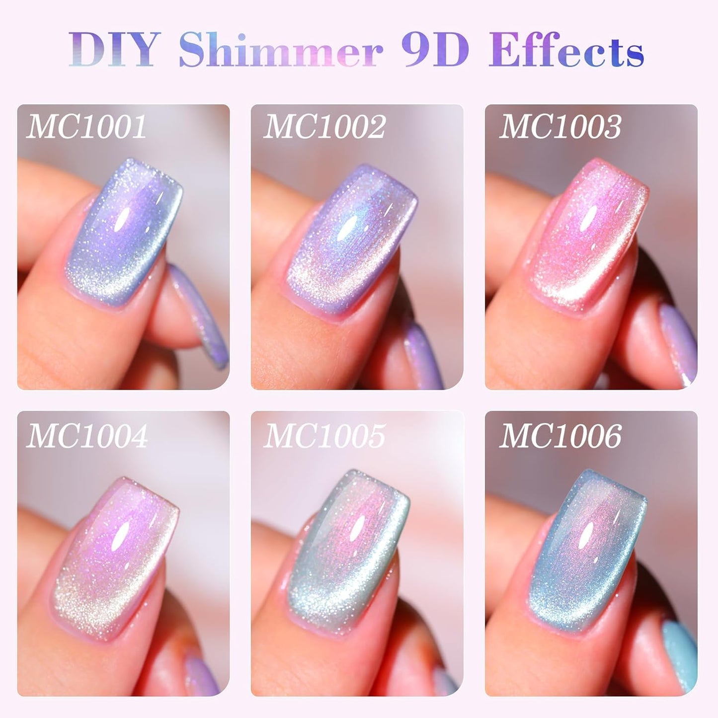 GV870 THR3E STROKES Cat Eye Gel Nail Polish Set for Pink Brown Glitter Holographic Cat Eye, Salon Gel Manicure and Nail Art DIY at Home, Bright Moonlight (AURORA)