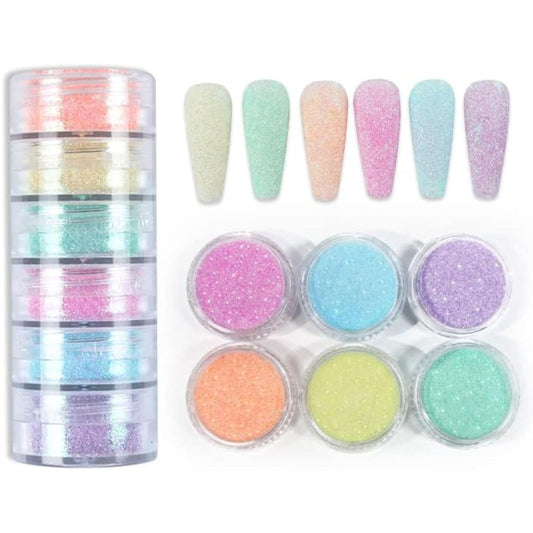 GV164 THR3E STROKES Colorful Glitter Sweater Powder Nail Kit, Holographic Macaron Nails Glitter Powder Complete Set with Bottled Colored Woolen Powder and Sparkling Glitter(6 Boxes) (d47)