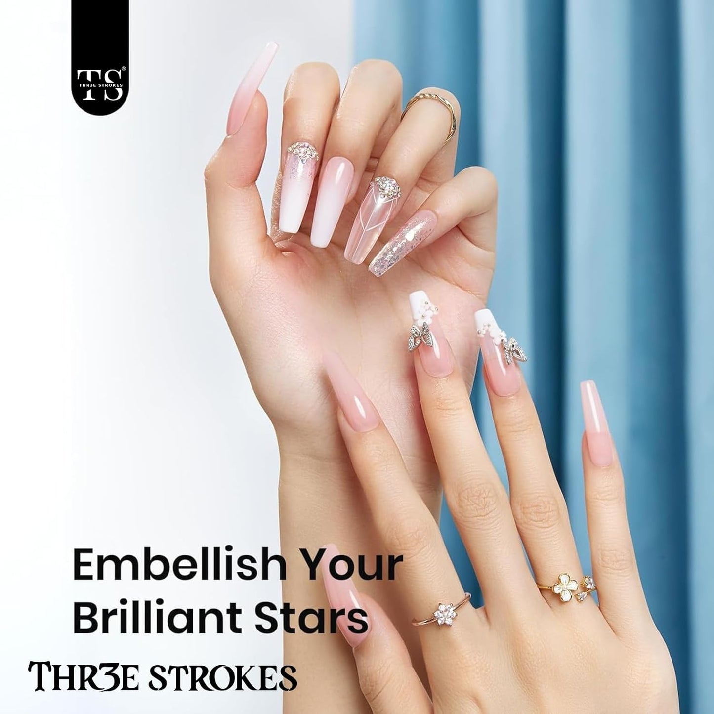 GV23 THR3E STROKES Upgrade 3 in 1 Nail Glue Gel for False Nail Tips, 20g Super Strong Nail Gel Glue for Nail Extension Soft Gel Nail Tips and 3D Nail Art Rhinestone Glue Soak Off UV Nail Gel Long Lasting