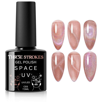 GV140 THR3E STROKES 9D Glitter Cat Eye Gel Magnetic Nail Polish Gel Art Manicure DIY at Home Soak Off UV Gel 7.5ML (CE6, 7.5ML)