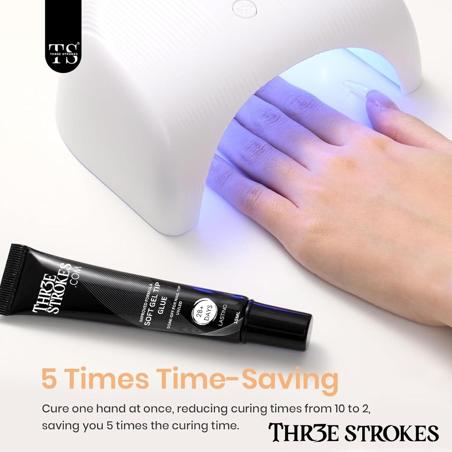 GV23 THR3E STROKES Upgrade 3 in 1 Nail Glue Gel for False Nail Tips, 20g Super Strong Nail Gel Glue for Nail Extension Soft Gel Nail Tips and 3D Nail Art Rhinestone Glue Soak Off UV Nail Gel Long Lasting