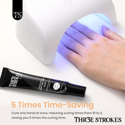 GV23 THR3E STROKES Upgrade 3 in 1 Nail Glue Gel for False Nail Tips, 20g Super Strong Nail Gel Glue for Nail Extension Soft Gel Nail Tips and 3D Nail Art Rhinestone Glue Soak Off UV Nail Gel Long Lasting