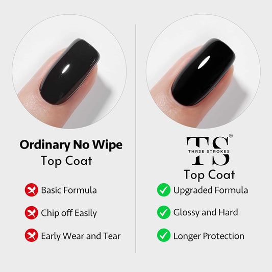 GV85 THR3E STROKES No-Wipe Top Coat and Base Coat Gel Set HEMA-FREE - Shine Finish Long Lasting, Soak-Off UV/LED Nail Lamp Cured Gel Base Top & Base Coat 15ml/each (Combo Pack) Nail Art Design Manicure Gifts for Women (GOLDEN SERIES)