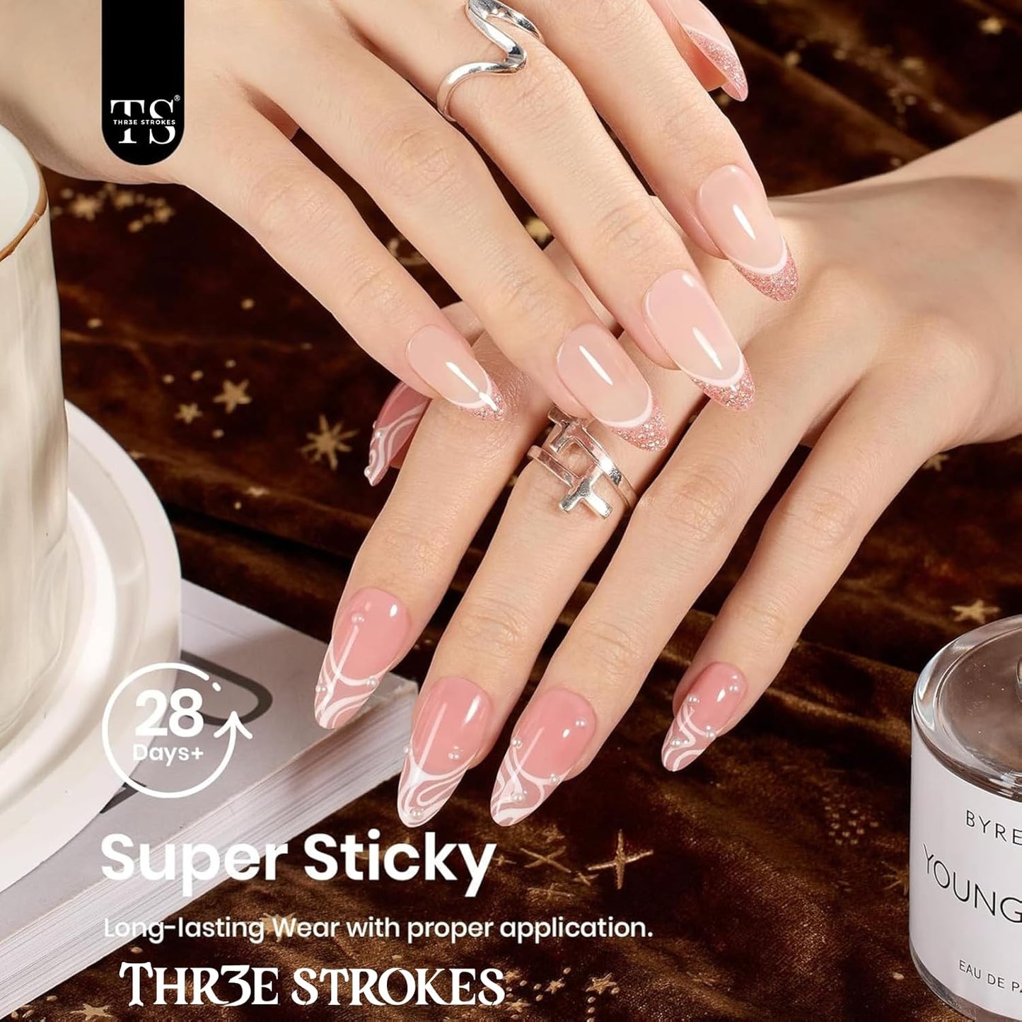 GV23 THR3E STROKES Upgrade 3 in 1 Nail Glue Gel for False Nail Tips, 20g Super Strong Nail Gel Glue for Nail Extension Soft Gel Nail Tips and 3D Nail Art Rhinestone Glue Soak Off UV Nail Gel Long Lasting