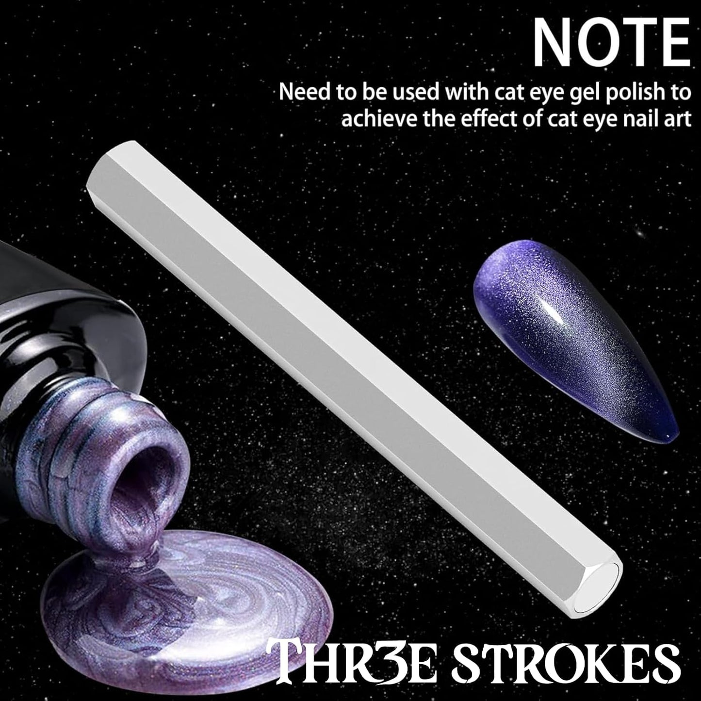 GV86 THR3E STROKES Cat Eye Magnet Tool,Professional Double-Ended Hexagon Strong Nail Magnet Stick for Cat Eye Gel Nail Polish,suitable for personal DIY, nail studio or nail salon(Silver)