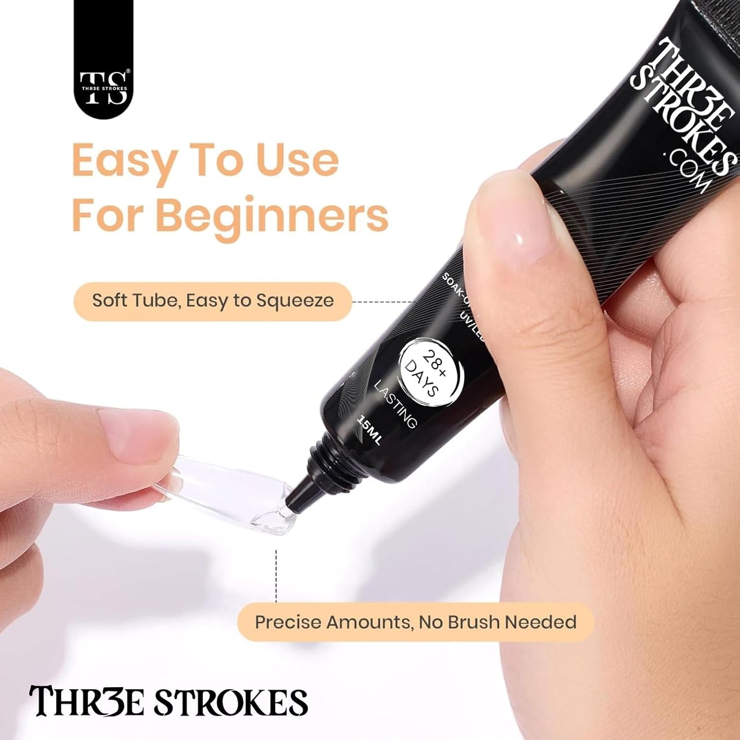 GV23 THR3E STROKES Upgrade 3 in 1 Nail Glue Gel for False Nail Tips, 20g Super Strong Nail Gel Glue for Nail Extension Soft Gel Nail Tips and 3D Nail Art Rhinestone Glue Soak Off UV Nail Gel Long Lasting