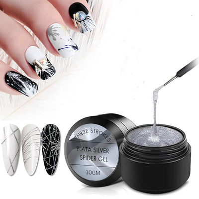 GV104 THR3E STROKES Silver Spider Gel Polish Kit Nail Spider Gel Paint For Nail Art Polish Thin Brush Spider Nail Gel Art Paint For Nails Uv Led Nail Polish Drawing Painting Black White Gel Nail Polish Kit (UV REQUIRE) (SILVER)