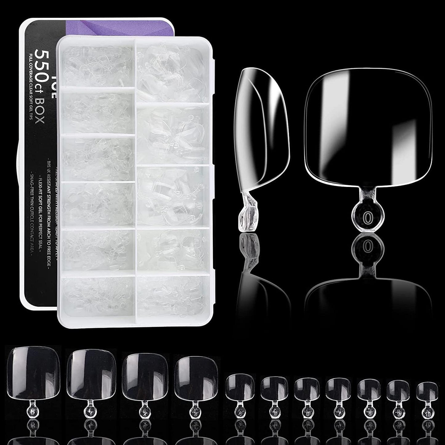 GV22 THR3E STROKES Soft Gel Nail Tips, Full Cover Clear Soft Nail Tips for Artificial False Nails Extension Nail Salons DIY Nail Art with Box, 550PCS (TOE NAILS)