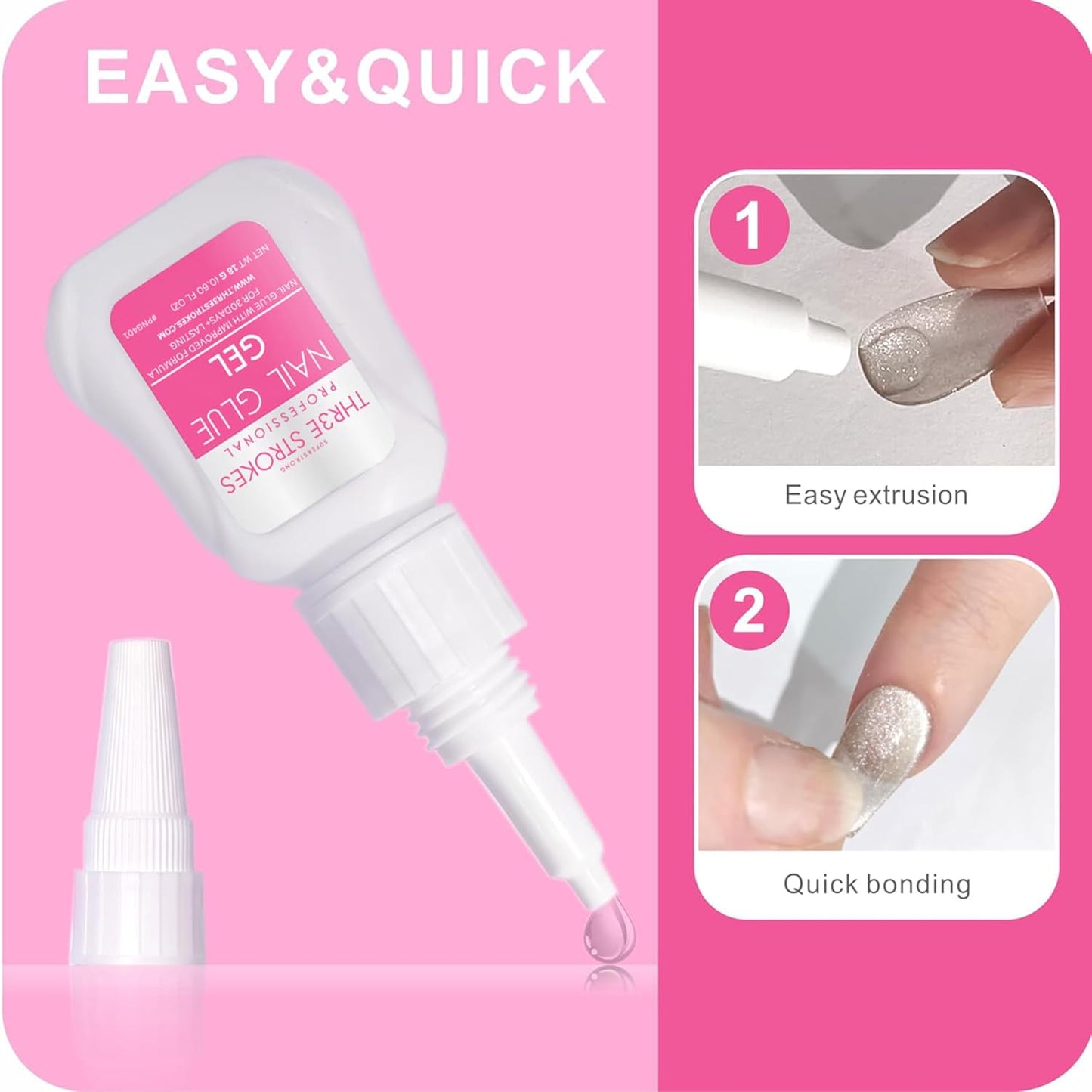 GV94 THR3E STROKES Super Strong Nail Glue Gel and Quickly Nail Glue Remover Kit Press on Nail,Long-lasting 30+ Days Without UV Light,Dropper-type Easily Remove Nail, Salon Professional Bundle (COMBO)