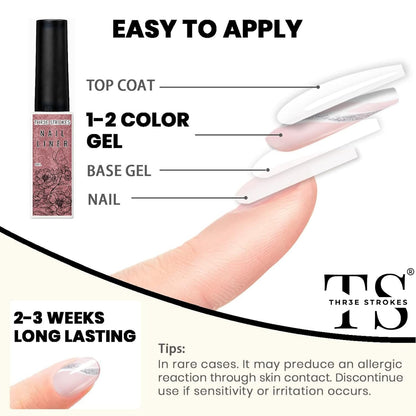 GV15 THR3E STROKES Gel Nail Polish Liner Set 8ML, Color Nail Art Winter French Polish White Black for French Tip Swirl Draw Nail Soak Off UV Curing Built Thin Brush Manicure Set For Salon DIY (ROSE PINK)