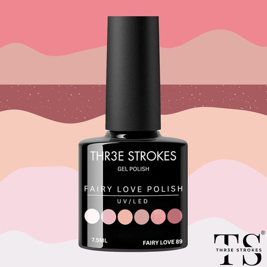GV8 THR3E STROKES Gel Nail Polish Set- 6 Colors Nude Gel Polish All Seasons Skin Tones Pink Neutral Brown Gel Polish Kit (Uv/Led Lamp Required) Shades Need At Least 3 Layers, Shine Finish, 7.5 Milliliters (FAIRY LOVE 89, 15ml)