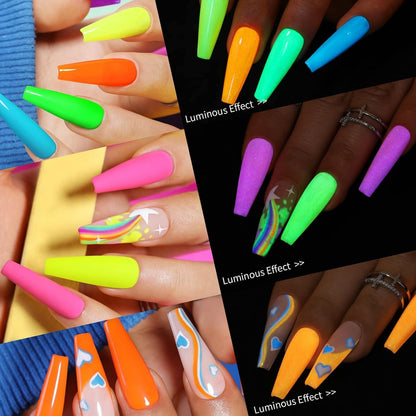 GV42 THR3E STROKES Gel Nail Polish Neon Gel Nail Polish Set Fluorescent Gel Polish Luminous Glow in Dark Gel Polish Orange Hot Pink Blue Yellow Green Purple Vibrant Spring Summer Gel Polish 7ML (UV/LED LIGHT REQUIRED)  neongd
