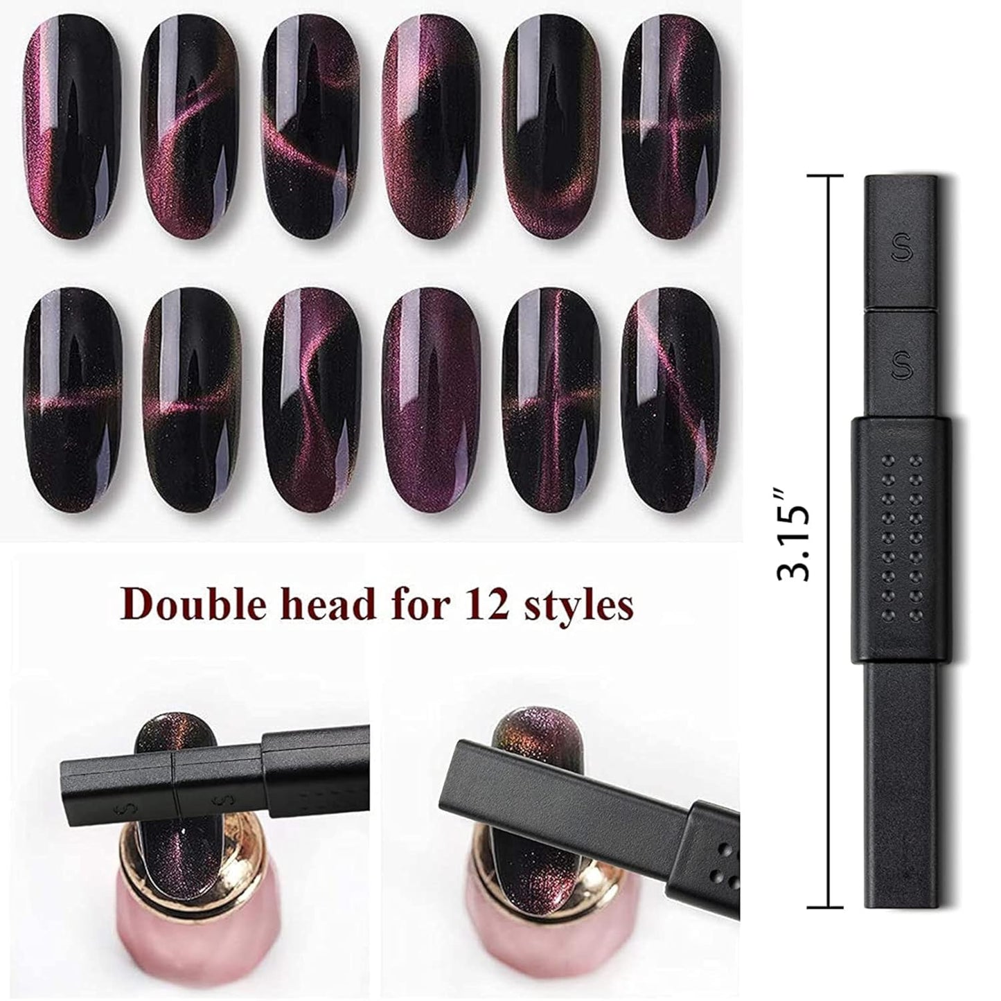 GV95 THR3E STROKES 10pcs Nail Magnet Set Cat Eye Magnet for Nails Magnetic Gel Polish Nail Polish Pens Nail Design Tools Nail Magnetic Stand Nail Art Tools