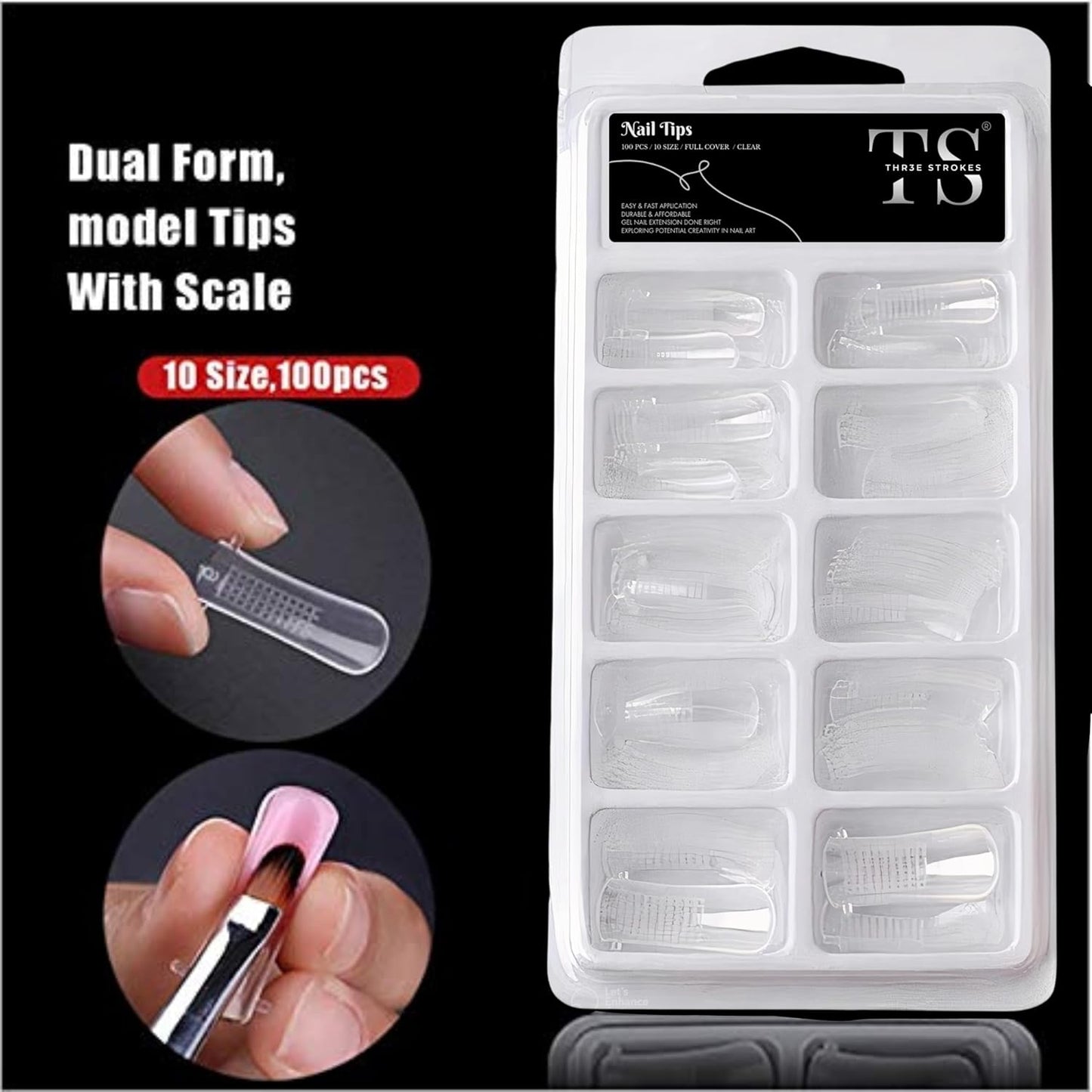 GV118 THR3E STROKES Poly Extension Gel Dual Nail Forms - 100pcs Poly Nail Gel Forms Acrylic Nails Mold Artificial UV Gel DIY Polish Manicure Tool