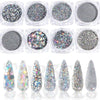 GV166  THR3E STROKES Holographic Nail Art Sequins Glitter Kits, 8 Boxes Holographic Nails Powder Nail Art Sequins Metallic Shining Flakes Silver Nail Glitter Set for Nails Art Decoration Holographic Manicure (D42)