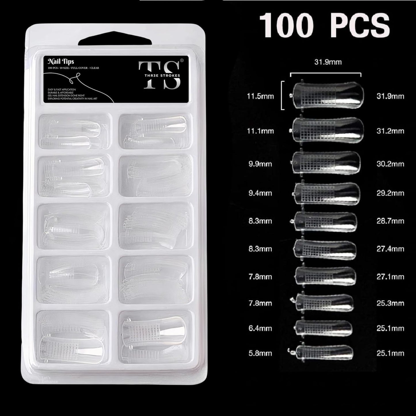 GV118 THR3E STROKES Poly Extension Gel Dual Nail Forms - 100pcs Poly Nail Gel Forms Acrylic Nails Mold Artificial UV Gel DIY Polish Manicure Tool