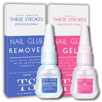 GV94 THR3E STROKES Super Strong Nail Glue Gel and Quickly Nail Glue Remover Kit Press on Nail,Long-lasting 30+ Days Without UV Light,Dropper-type Easily Remove Nail, Salon Professional Bundle (COMBO)