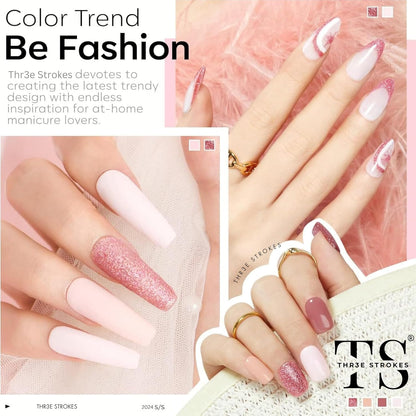 GV8 THR3E STROKES Gel Nail Polish Set- 6 Colors Nude Gel Polish All Seasons Skin Tones Pink Neutral Brown Gel Polish Kit (Uv/Led Lamp Required) Shades Need At Least 3 Layers, Shine Finish, 7.5 Milliliters (FAIRY LOVE 89, 15ml)