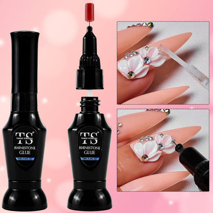 GV49 THR3E STROKES Nail Rhinestone Glue Gel, Upgrade Gel Nail Glue with Brush & Pen Tip Super Strong Adhesive Precise for Nail Charms Crystals Rhinestones Beads Flower 3D Decorations 8ml(uv required)2in1