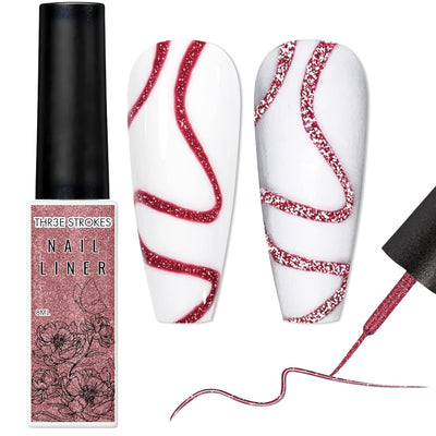 GV15 THR3E STROKES Gel Nail Polish Liner Set 8ML, Color Nail Art Winter French Polish White Black for French Tip Swirl Draw Nail Soak Off UV Curing Built Thin Brush Manicure Set For Salon DIY (ROSE PINK)