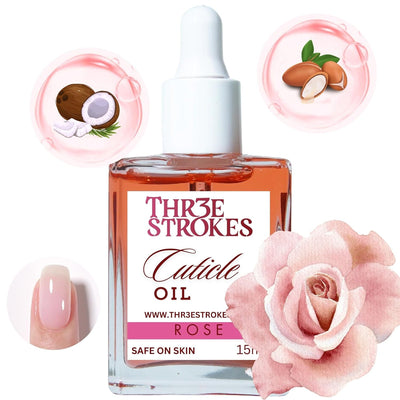 GV77 THR3E STROKES Naturale Revitalizing Cuticle Oil - Hydrating Oil For Repaired Cuticles Overnight - Remedy For Damaged Skin And Thin Nails - Paraben/Cruelty-Free Formula 15ML (ROSE)