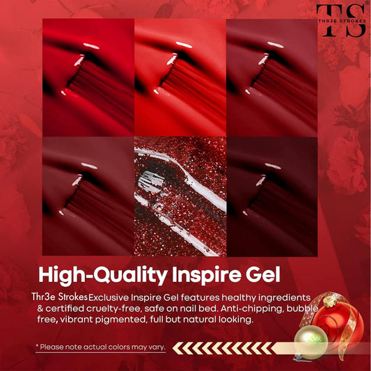 GV12 THR3E STROKES Gel Nail Polish Set- 6 Colors Nude Gel Polish All Seasons Skin Tones Pink Neutral Brown Gel Polish Kit (Uv/Led Lamp Required) Shades Need At Least 3 Layers, Shine Finish, 7.5 Milliliters (ROJA RED 888, 15ml)