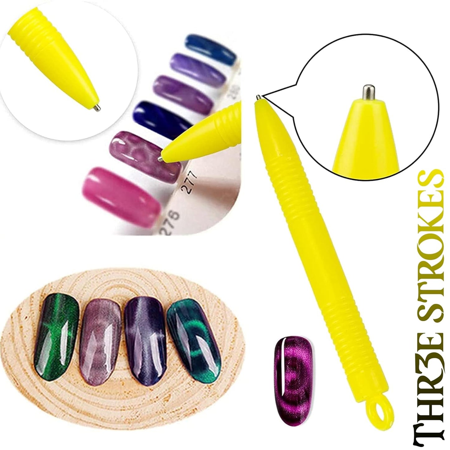 GV95 THR3E STROKES 10pcs Nail Magnet Set Cat Eye Magnet for Nails Magnetic Gel Polish Nail Polish Pens Nail Design Tools Nail Magnetic Stand Nail Art Tools