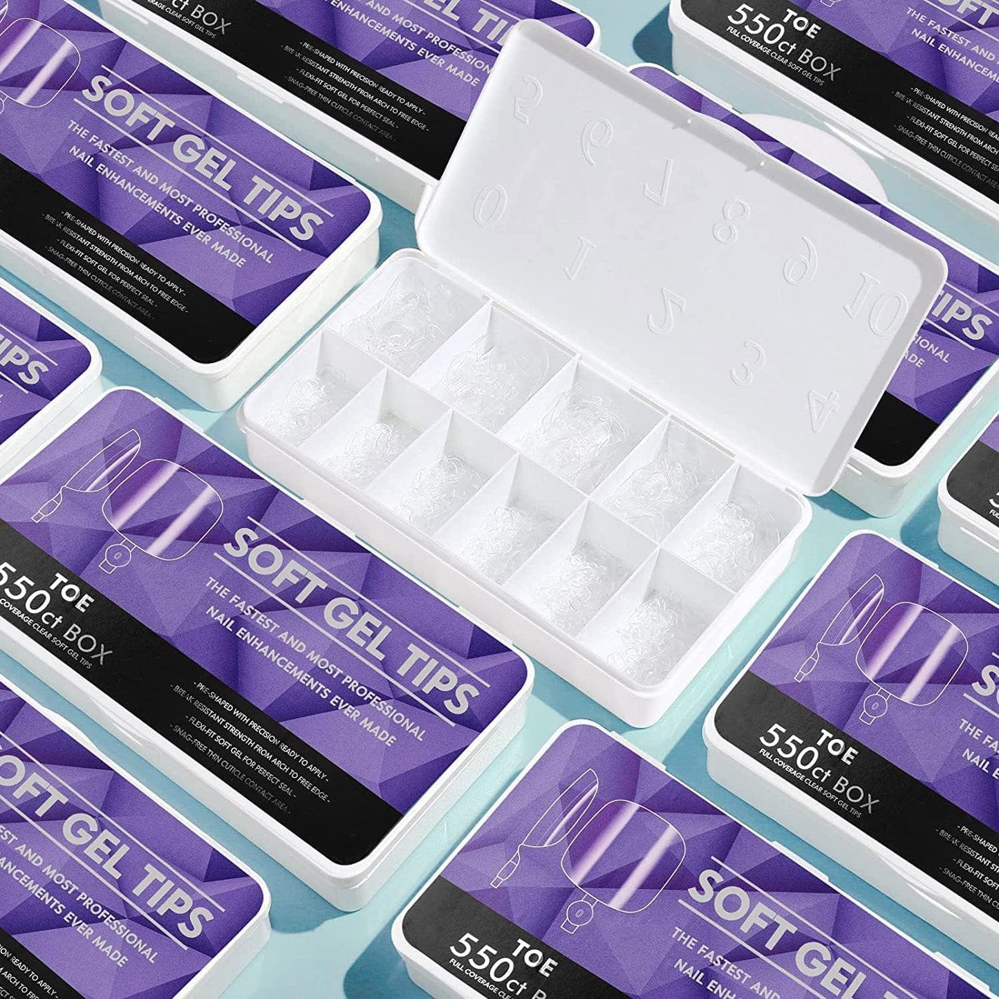 GV22 THR3E STROKES Soft Gel Nail Tips, Full Cover Clear Soft Nail Tips for Artificial False Nails Extension Nail Salons DIY Nail Art with Box, 550PCS (TOE NAILS)