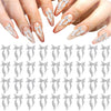 GV151 THR3E STROKES 90 Pcs Silver Bow Nail Charm 3D Alloy Glitter Bows for Nails Long Ribbon Bowknots Cute Halloween Christmas Beach Wedding Prom Engagement Nail Art Decoration for Women Girls Bride (D62)