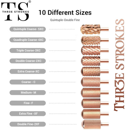 GV74 THR3E STROKES Nail Drill Bits, 3/32'' Smooth Round Top Large Barrel Carbide Bits, Suitable for Manicure Pedicure Cuticle Gel Polishing, Beginners Bits, Rose Gold, Series Bit (Double Coarse-2XC, ROSE GOLD)